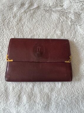 Vintage Cartier Burgundy Leather Snap-Closure Wallet with Gold Hardware